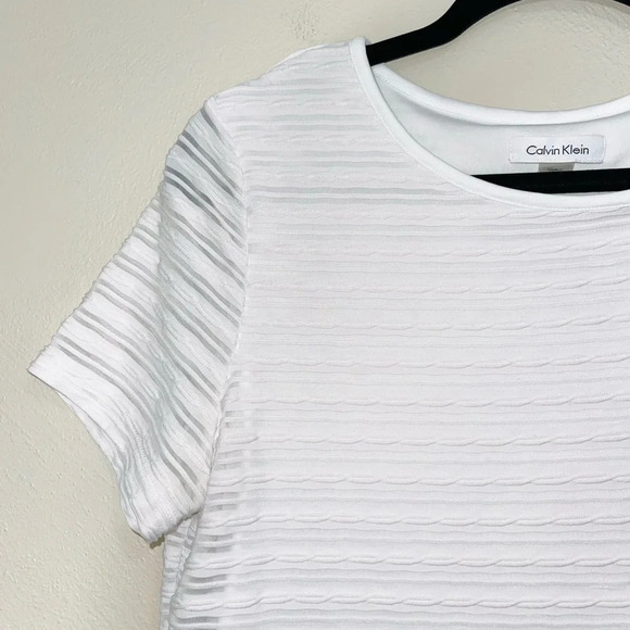 Calvin Klein White Textured Shadow Striped Lined Blouse Large Women’s - Picture 3 of 12